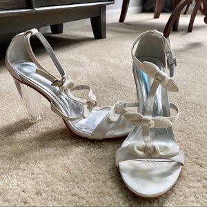 White Bow-Detail Wedding Heels